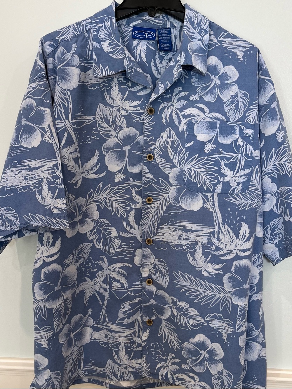 OP Ocean Pacific Blue Hibiscus Shirt - Size XXL/XXG